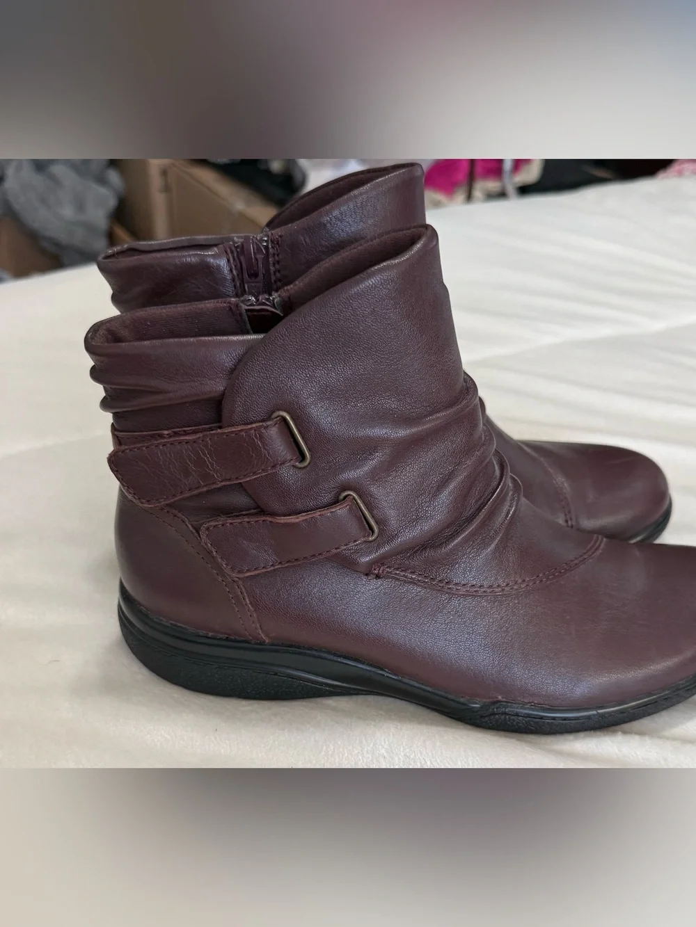 Clarks Collection Cushion Brown Leather Ankle Boots Women’s 7M Double Strap